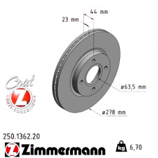 250.1362.20 Zimmermann Передний тормозной диск 278x23 на FORD B-MAX (JK) с двигателем 1.4
