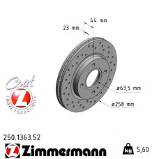 Спортивный передний тормозной диск с перфорацией 258x23 250136352 Otto Zimmermann Sport Z
