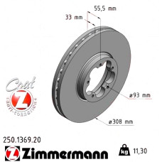 Передний тормозной диск 308x33 250136920 Otto Zimmermann CoatZ