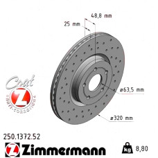 Спортивный передний тормозной диск с перфорацией 320x25 250137252 Otto Zimmermann Sport Z
