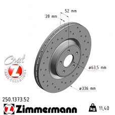 Спортивный передний тормозной диск с перфорацией 336x28 250137352 Otto Zimmermann Sport Z