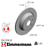 250.1378.20 Zimmermann Задний тормозной диск 316x11 на FORD MONDEO V Turnier (CF) с двигателем 1.5 TDCi