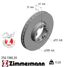 Передний тормозной диск 308x31 250138020 Otto Zimmermann CoatZ