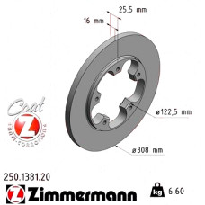 Задний тормозной диск 308x16 250138120 Otto Zimmermann CoatZ