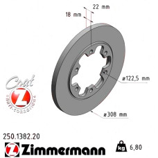 Задний тормозной диск 308x18 250138220 Otto Zimmermann CoatZ
