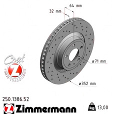 250.1386.52 Zimmermann Sport Z Спортивный передний тормозной диск с перфорацией 352x32 на FORD MUSTANG КУПЕ с двигателем 2.3 EcoBoost