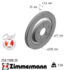 250.1388.20 Zimmermann Задний тормозной диск 330x25 на FORD MUSTANG КУПЕ с двигателем 2.3 EcoBoost
