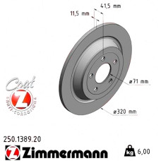 250.1389.20 Zimmermann Задний тормозной диск 318x11,5 на FORD MUSTANG КУПЕ с двигателем 2.3 EcoBoost