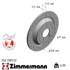 Спортивный задний тормозной диск с перфорацией 318x11,5 250138952 Otto Zimmermann Sport Z