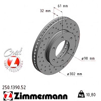 Спортивный передний тормозной диск с перфорацией 302x32 250139052 Otto Zimmermann Sport Z