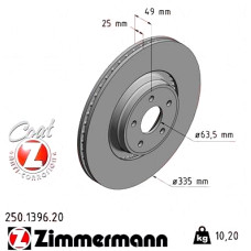 Передний тормозной диск 335x25 250139620 Otto Zimmermann CoatZ