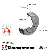 250.1749.20 Zimmermann Задний тормозной барабан 244x203 на FORD FIESTA VII (HU, HF) с двигателем 1.0 EcoBoost