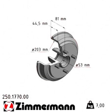 250.1770.00 Zimmermann Задний тормозной барабан 243x203 на FORD FUSION (JU_) с двигателем 1.6