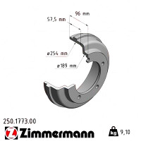 250.1773.00 Zimmermann Задний тормозной барабан 292x254 на FORD TRANSIT TOURNEO с двигателем 2.2 TDCi