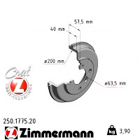 Задній гальмівний барабан 250177520 Otto Zimmermann CoatZ