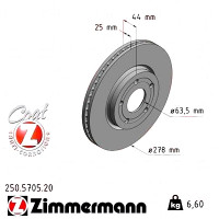 250.5705.20 Zimmermann Передний тормозной диск 278x25 на FORD PUMA (J2K, CF7) с двигателем 1.5 EcoBlue