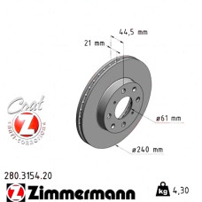 Передний тормозной диск 240x21 280315420 Otto Zimmermann CoatZ