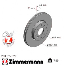 Передний тормозной диск 282x25 280315720 Otto Zimmermann CoatZ