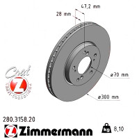 Передний тормозной диск 300x28 280315820 Otto Zimmermann CoatZ