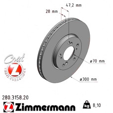 Передний тормозной диск 300x28 280315820 Otto Zimmermann CoatZ
