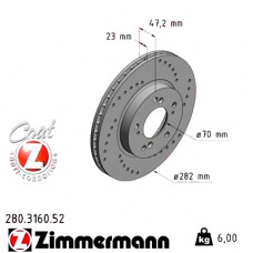 Спортивный передний тормозной диск с перфорацией 282x23 280316052 Otto Zimmermann Sport Z