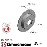 280.3165.20 Zimmermann Задний тормозной диск 259,6x9 на HONDA CIVIC VII КУПЕ (EM2) с двигателем 1.6 i