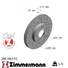 Спортивный передний тормозной диск с перфорацией 282x23 280316752 Otto Zimmermann Sport Z