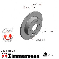 280.3168.20 Zimmermann Задній гальмівний диск 260x10 на HONDA CIVIC VI Aerodeck (MB, MC) з двигуном 1.8 16V (MC2)