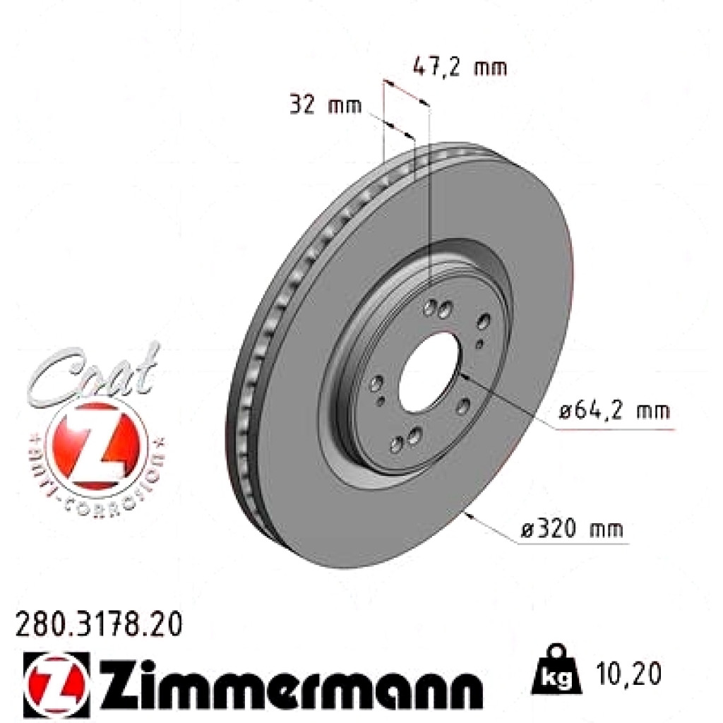 280317820 Zimmermann Передний тормозной диск 320x32 на HONDA