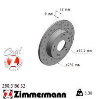 280.3186.52 Zimmermann Sport Z Спортивный задний тормозной диск с перфорацией 260x9 на HONDA CIVIC VIII Hatchback (FN, FK) с двигателем 1.8 (FN1, FK2)