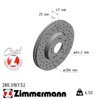 Спортивный передний тормозной диск с перфорацией 280x25 280318752 Otto Zimmermann Sport Z