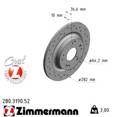 Спортивный задний тормозной диск с перфорацией 282x10 280319052 Otto Zimmermann Sport Z