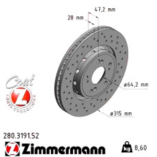 Спортивный передний тормозной диск с перфорацией 315x28 280319152 Otto Zimmermann Sport Z