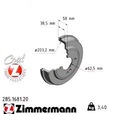 285.1681.20 Zimmermann Задний тормозной барабан 243,5x203,2 на HYUNDAI GETZ (TB) с двигателем 1.3 i