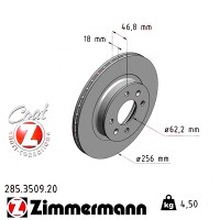 285.3509.20 Zimmermann Передний тормозной диск 256x18 на HYUNDAI i20 (PB, PBT) с двигателем 1.6