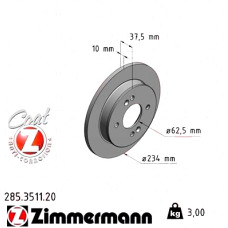 285.3511.20 Zimmermann Задний тормозной диск 234x10 на HYUNDAI i10 (PA) с двигателем 1.1