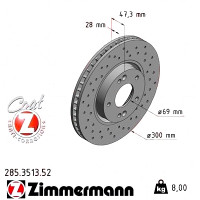 285.3513.52 Zimmermann Sport Z Спортивный передний тормозной диск с перфорацией 300x28 на HYUNDAI i30 Kombi (GD) с двигателем 1.6 GDI