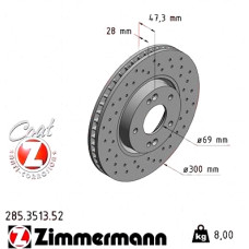 285.3513.52 Zimmermann Sport Z Спортивный передний тормозной диск с перфорацией 300x28 на HYUNDAI i30 Kombi (GD) с двигателем 1.6 GDI