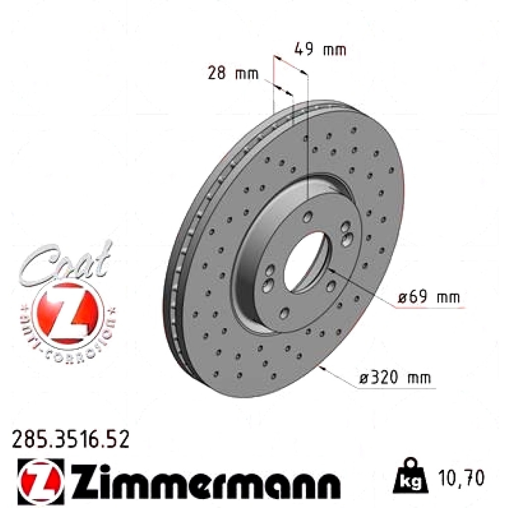 285.3516.52 Zimmermann Sport Z Спортивный передний тормозной диск