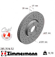 Спортивный передний тормозной диск с перфорацией 320x28 285351652 Otto Zimmermann Sport Z