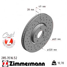 285.3516.52 Zimmermann Sport Z Спортивный передний тормозной диск с перфорацией 320x28 на HYUNDAI SANTA FÉ II (CM) с двигателем 2.2 CRDi GLS