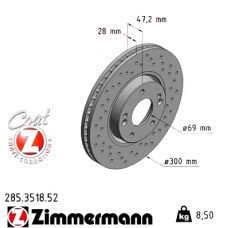 285.3518.52 Zimmermann Sport Z Спортивный передний тормозной диск с перфорацией 300x28 на HYUNDAI ix35 (LM, EL, ELH) с двигателем 2.0 GDi