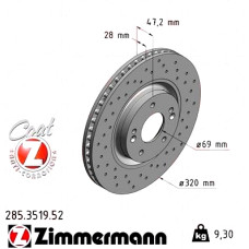 285.3519.52 Zimmermann Sport Z Спортивный передний тормозной диск с перфорацией 320x28 на HYUNDAI i40 (VF) с двигателем 1.6 GDI