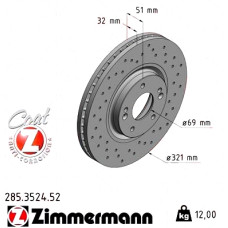 285.3524.52 Zimmermann Sport Z Спортивный передний тормозной диск с перфорацией 321x32 на HYUNDAI ix55 с двигателем 3.0 V6 CRDi 4WD
