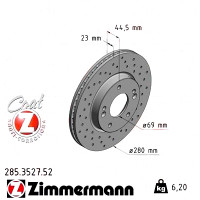 285.3527.52 Zimmermann Sport Z Спортивный передний тормозной диск с перфорацией 280x23 на HYUNDAI i30 Kombi (GD) с двигателем 1.6 GDI