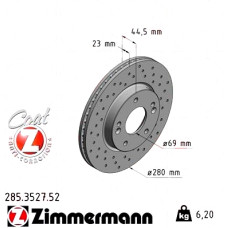 285.3527.52 Zimmermann Sport Z Спортивный передний тормозной диск с перфорацией 280x23 на HYUNDAI i30 Kombi (GD) с двигателем 1.6 GDI