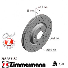 285.3531.52 Zimmermann Sport Z Спортивный передний тормозной диск с перфорацией 305x25 на HYUNDAI TUCSON (TL, TLE) с двигателем 1.6 GDi
