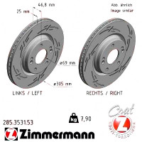 285.3531.53 Zimmermann Black Z Спортивный передний тормозной диск с насечками 305x25 на HYUNDAI TUCSON (TL, TLE) с двигателем 1.6 GDi
