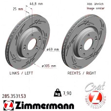 285.3531.53 Zimmermann Black Z Спортивный передний тормозной диск с насечками 305x25 на HYUNDAI TUCSON (TL, TLE) с двигателем 1.6 GDi