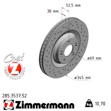 285.3537.52 Zimmermann Sport Z Спортивный передний тормозной диск с перфорацией 345x30 на HYUNDAI i30 FASTBACK (PDE, PDEN) с двигателем 2.0 N